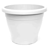 Acan Tradineur - Maceta de plástico Redonda para Plantas y Flores Mediterránea con Orificios Inferiores. Recipiente, macetero para jardín Exterior e Interior del hogar - Color Blanco - 25 cm