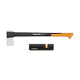 Fiskars Set de hachas, Hacha de rajar con protección de transporte, Longitud: 71 cm, Revestimiento antiadherente, X21-L, 1,63 kg; Afilador de hachas y cuchillos: cabezal de cerámica, Xsharp, 1019333
