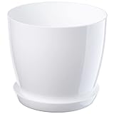 KADAX Maceta con plato, maceta redonda para interiores, elegante maceta de plástico, maceta ligera para flores y plantas para el hogar (20 cm de diámetro, color blanco)