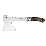Hacha Deportiva iField Camper EL29001, Hoja de Acero INOX de 9,5 cms, Total 29,5 cm, con Funda de Piel, Mango Stamina Decorada CNC, Herramienta de Camping para Pesca, Caza, Actividad Deportiva