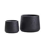 Olly & Rose Copenhagen - Juego de 2 macetas de cerámica Negra Mate, macetas de Cemento de cerámica para Interiores y Exteriores, Efecto Texturizado, macetas Grandes y Medianas