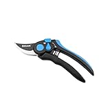 Tijera de Podar a Una Mano - Longitud de 21 cm - Corte Bypass - Cuchillas Teflonadas para Menor Fricción - Empuñaduras Ergonómicas y Antideslizantes - Sistema Flex para Ajustar Apertura - Bikain