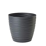 Acan Tradineur - Maceta Redonda con Plato - Diseño Sahara (Ø 23 cm) - Fabricado en plástico - Ideal para jardín Exterior, terraza o balcón - Color Antracita