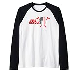 Escudo de rescate de incendios hachas cruzadas. bomberos Camiseta Manga Raglan