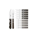Tramontina Juego de 12 cubiertos para carne, AISI 420, madera auténtica, acero inoxidable, plata, 25.5