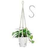 flintronic 1PC Colgador de Plantas de Cuerda de Algodón,Macramé con Cuentas de Madera,para Interior/Exterior/Pared Decoración,con 1PC S Gancho