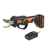 WORX WG330E Tijera de poda a batería 20V, Powershare, Incluye 1 batería 2Ah y cargador, Cuchillas de alta resistencia con capacidad de 25 mm de corte, Interruptor de seguridad, Negro, Naranja