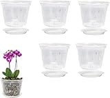 BestAlice Paquete de 5 macetas de orquídeas, macetas de orquídeas de 7 Pulgadas con Agujeros y platillos, macetas de orquídeas de plástico Transparente para Plantas y trasplantes, macetas de jardín