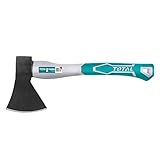Total Tools - Hacha | Longitud de 430 mm | Peso de 1 kg | Mango Bimaterial y Ergonómico | Ideal para Bricolaje, Camping y Jardinería | Acero al Carbono