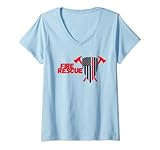 Mujer Escudo de rescate de incendios hachas cruzadas. bomberos Camiseta Cuello V