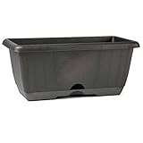 Tradineur - Jardinera de plástico, 8 litros con Plato Integrado 40 x 19 x 17 cm, macetero, Maceta para Plantas y Flores Rectangular con Agujeros de Drenaje y Bandeja para Agua, Color Antracita