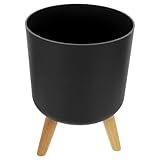 HOMSFOU Maceta con Soporte Maceteros Grandes Y Modernos con Patas De Madera Orificios De Drenaje Macetas Altas De Mediados De Siglo Bote De Basura Cesto De Basura Moderno Gris