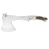 Hacha Deportiva iField Camper EL29003, Hoja de 17 cms de Acero INOX, tamaño Total de 29,5 cm, con Funda de Piel, Mango Asta de Ciervo, Herramienta de Camping para Pesca, Caza, Actividad Deportiva