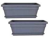 Jardinera Balcón, Maceta Rectangular 46 cm Largo Set 2 Unidades, 9 litros, Macetero (Antracita)