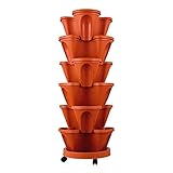 Hengqiyuan Torre de jardín Vertical Maceta de Interior apilable, macetas apilables con Soporte Macetas de Fresas, Soporte de jardín Vertical de plástico Torre de macetas Decoración de Porche,Marrón