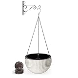 YEHIKO Set Maceta Colgante Autorriego 26cm - Maceta Exterior - Tiesto Plantas Interior - Decoración Jardin Hogar Balcon Terraza -Soporte y Cadena - Macetero Colgante Pared - Tierra de Coco (Blanca)