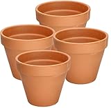 KOTARBAU Juego de 4 macetas de Terracota con Borde 15 cm para Interiores y Exteriores, Tiesto para Plantas, Arcilla de Terracota, Maceta para balcón o jardín, Cerámica sin esmaltar