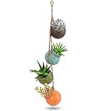 FORMIZON Maceta Colgante, 4 Piezas Macetas de Cerámica, Macetas para Suculentas con Cuerda de Jute, Maceta Colgante Colores Mixtos con Agujeros de Drenaje para Decoración Interiores y Exteriores