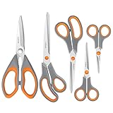 Asdirne Tijeras, Tijeras Cocina con Hojas Afiladas de Acero Inoxidable y Mangos Suaves, Juego de Tijeras Multifuncionales, 5 Piezas, Naranja/Gris