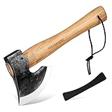 Golden Bird Hacha para Cortar Madera 30 cm Hacha de Supervivencia de Acero al Carbono con Tratamiento térmico Hacha de Camping con Mango de Madera Hacha para Exteriores