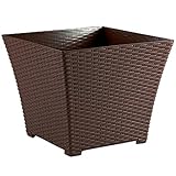 Acan Tradineur - Maceta Rattan Cuadrada de plástico para Plantas, hogar, jardín, terraza, Trabajo (Wengué, 21 x 25 x 25 cm)