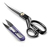 JINJIAN Tijeras de tela 22,5 cm, tijeras de sastre de acero de alto carbono, tijeras de costura con cortador de hilo, tela, cuero, costura y manualidades (diestros)