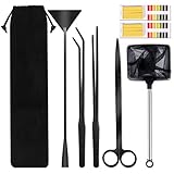 Ulikey Herramientas de Acuario de Acero Inoxidable, Accesorios de Limpieza de Acuarios, Kit de Tanque de Acuario Pinzas Tijera Espátula Herramientas Set para Acuario Plantas y Peces Kits