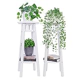 unho Soporte para Plantas Madera Insterior, 2 PCS Soporte para Macetas Blanco con 2 Niveles Taburete Plantas Flores Decoración para Salón Dormitorio Balcón