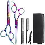 Lictin 4 en 1 kit 6' Tijeras de Peluquería Profesional Corte de Pelo de Acero Inoxid con Peine,Caja,Tijera para Cortar&Reducción Colorido
