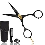 Tijeras para barba de acero japonés profesional ONTAKI, tijeras de peluquero forjadas a mano para mayor comodidad, tijeras de corte de precisión para barba, bigote, flequillo, mascotas, y negro, 5,5'
