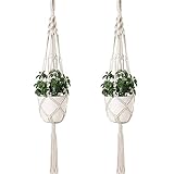 Sixyotie Macramé Colgadores de Plantas Cuerda de algodón para Colgar macetas para Colgar macetas para Interior y Exterior Boho Home Decor (2)