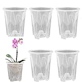 6 macetas transparentes para orquídeas, macetas de plástico transparente con agujeros de drenaje, macetas de plástico ranuradas transpirables para orquídeas, suculentas, plantas de interior (redondas)