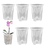 6 macetas transparentes para orquídeas, macetas de plástico transparente con agujeros de drenaje, macetas de plástico ranuradas transpirables para orquídeas, suculentas, plantas de interior (redondas)