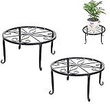 WDDQ Redond Estante la Planta, 2 Piezas Estante Redonda de Macetas Plantas, Soporte maceta hierro forjado plantas, Base de Soporte de Macetas Plantas, Apto para Interior y Exterior (Negro)