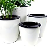 Mkouo Macetas de riego automático 3pcs Macetero con autorriego PP de plástico Oficina Decoración del hogar macetas, Color Blanco, Blanco, M