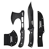 PURPLEBIRD Juego de Cuchillos para Exteriores con Hacha para Acampar, Cuchillo de Supervivencia con Cuchillo de Caza Fijo y Hacha para Acampar con Hacha Dividida y Afilado con Caja de Regalo