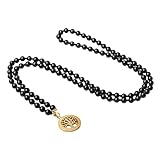 COAI Collar Mala 108 Cuentas de Obsidiana Arco Iris Anudadas a Mano con Colgante Árbol de la Vida de Acero Inoxidable
