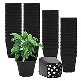 Macetas de plástico para plantas, 100 unidades, 5 cm, color negro, cuadradas