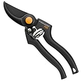 Fiskars Tijeras de podar con cuchilla bypass, Diámetro de corte: 2,6 cm, Cuchillas de acero de calidad con cubierta antiadherente, Longitud: 22,5 cm, Negro/Naranja, Pro, P90, 1001530