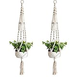 2 Piezas Colgadores de Macramé para Plantas, Cesta de Cuerda de Algodón para Colgar Macetas de Pared, Colgador de Macetas para Interior y Exterior Jardín Balcón Techo Decoración del Hogar 105 cm