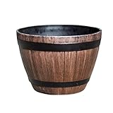Yusat Maceta de resina de polipropileno con barril de madera de imitación, barril de plantación de madera de imitación, maceta grande de plástico creativo para plantar flores y árboles