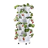 Macetero vertical apilable con carrito de plantas rodante, macetas de jardinería apilables para interiores / exteriores, torre de jardín de 6 niveles ideal para hierbas, verduras, flores,Blanco