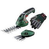 Bosch Home and Garden set de tijeras cortacésped a batería Isio (3,6 V, longitud de cuchilla 12 cm, distancia entre cuchillas 8 mm, guantes de jardinería XL incluidos) Amazon Edición