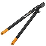 Fiskars Podadera con cuchilla bypass para madera verde, sistema de cremallera PowerGear II, Capa antiadherente, Diámetro de corte: 5 cm, Acero templado, Longitud: 70 cm, Negro/Naranja, L78, 1000584