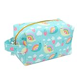 PONETTE - Neceser Infantil de Tejido Azul Turquesa con Divertido Estampado Multicolor de Caracoles Arcoíris, Macetas con Flor y Nubes con Lluvia, Viaje, Estuche, Bolsa, Colegio, Marca Española