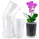 VINFUTUR 6pcs Macetas Orquídeas Transparente con Agujeros y Plato Maceteros Orquideas Macetas Flores Plástico Accesorios para Plantar Flores Jardín Huerto