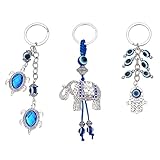 PLIGREAT 3 Llaveros Amuleto del Mal de Ojo, Llavero de la Suerte, Llavero Decorativo para Coche Elefante Tortuga Hamsa Mano Llaveros Llaveros de Inspiración para Mujeres