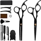 AnJeey Kit de Tijeras de Corte de Pelo, 12 Piezas de Acero Inoxidable Profesional Tijeras de Peluquería con Capa de corte de pelo, Peine y Clips para Hombres, Mujeres, Niños y Mascotas