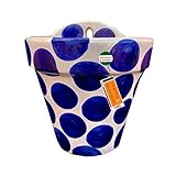 CERÁMICA Y DECORACIÓN Maceta de Barro Esmaltada Patio Andaluz a Elegir Decorado Lunares Azul de 16.5 cm.