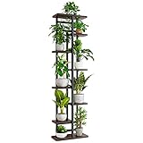 Soporte para Plantas de 8 Niveles para Interiores, Estantes para Macetas de Flores Altos y Bajos Madera y Metal, Soporte para Macetas de 9 Macetas para Balcón, Esquina(Negro, 8 Niveles y 9 Macetas )